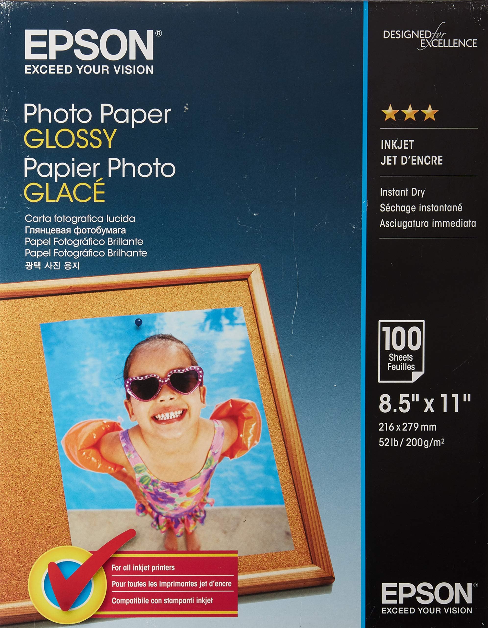 Epson® Glossy Photo Paper for Reprints and Everyday Photos PAPER,INKJET,PHOTO,100/SH 15130