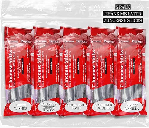 Miniatura 22 de Aroma Depot 5 varillas de incienso más populares de 7 pulgadas, juego variado de 500 unidades, 7 pulgadas de largo, 5 paquetes de 85 a 100 varillas