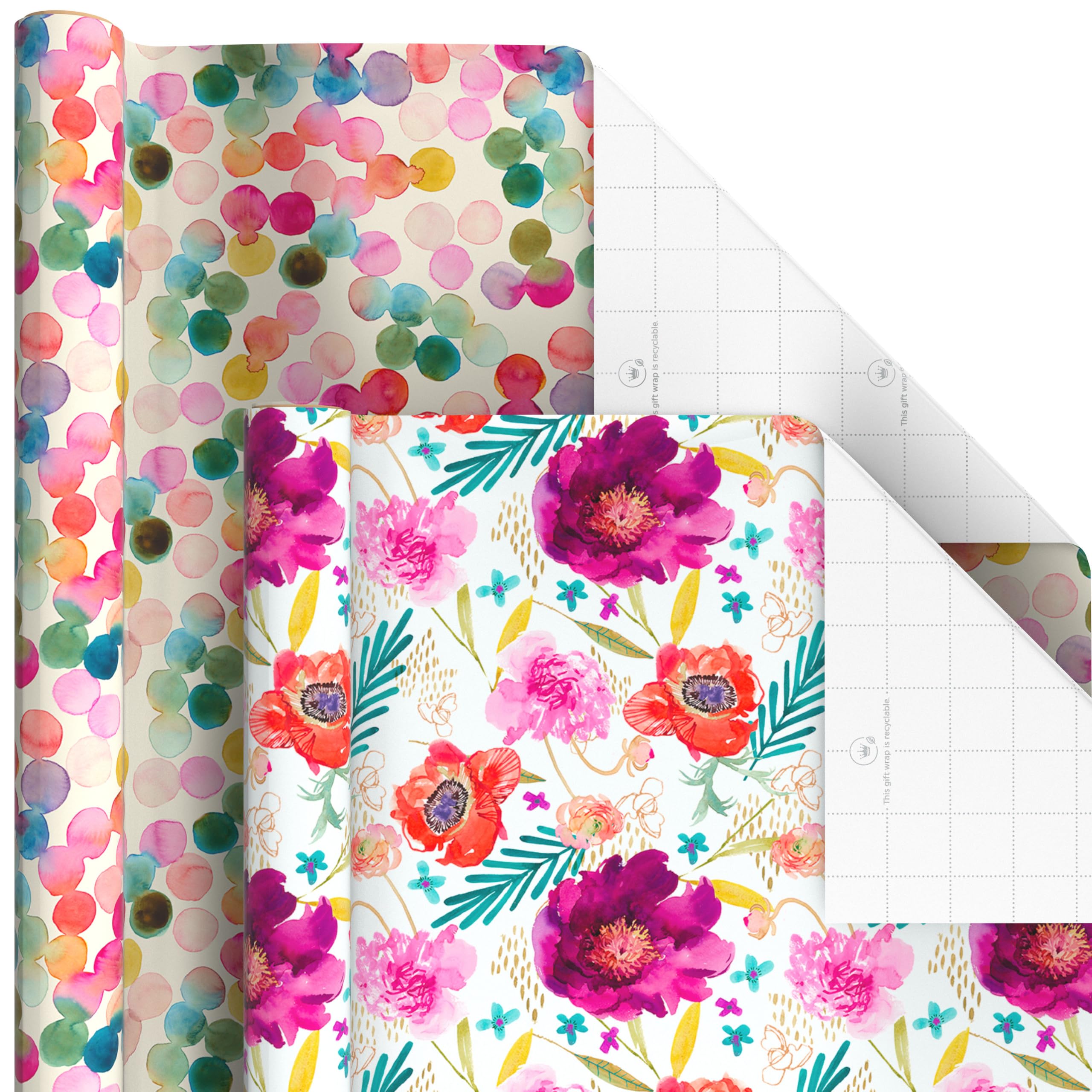 Hallmark Geschenkpapier mit Schnittlinien auf der Rückseite (6 Rollen: 180 m² insgesamt) Schmetterlinge, goldener Tierdruck, rosa Blumen für Geburtstage, Muttertag und mehr