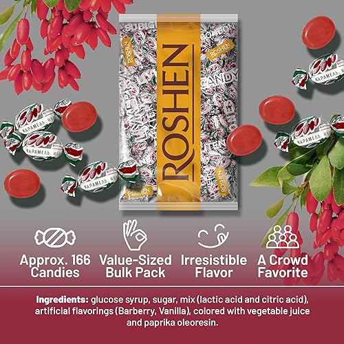 Miniatura 4 de Roshen Caramelo duro, sabor a agracejo Karamelkino, envueltos individualmente, a granel de 2.2 libras (2.2 lbs), aproximadamente 166 piezas  Dulces