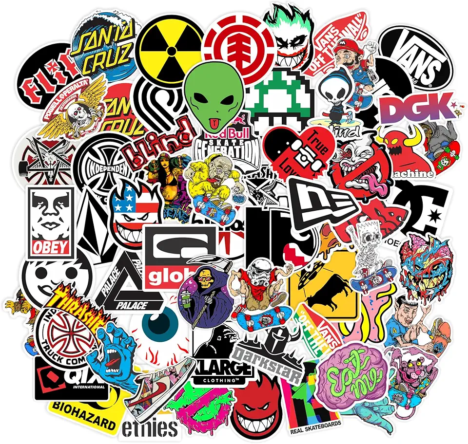 64x Cartela Adesivo Skate Marcas Stickers Skateboarding mod 12