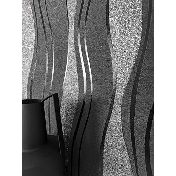 Newroom Non-Woven Wallpaper Black Stripes Waves Metallic Wallpaper Living
