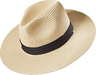 Deluxe Wide Brim Straw Panama Hat, Roll Up Fedora Beach Sun Hat UPF50+, Color Choice, Adjustable Panama Hats for Women or Men