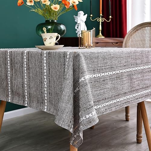 NEWISHER Mantel cuadrado bordado rústico de jacquard a rayas, con textura de lino, lavable, para mesa de comedor, cocina, comedor, decoración del