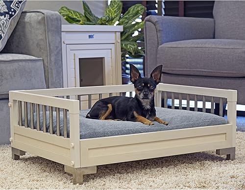 Miniatura 3 de New Age Pet ecoFLEX Manhattan - Cama elevada para perro con cojín extraíble, grande, color blanco antiguo