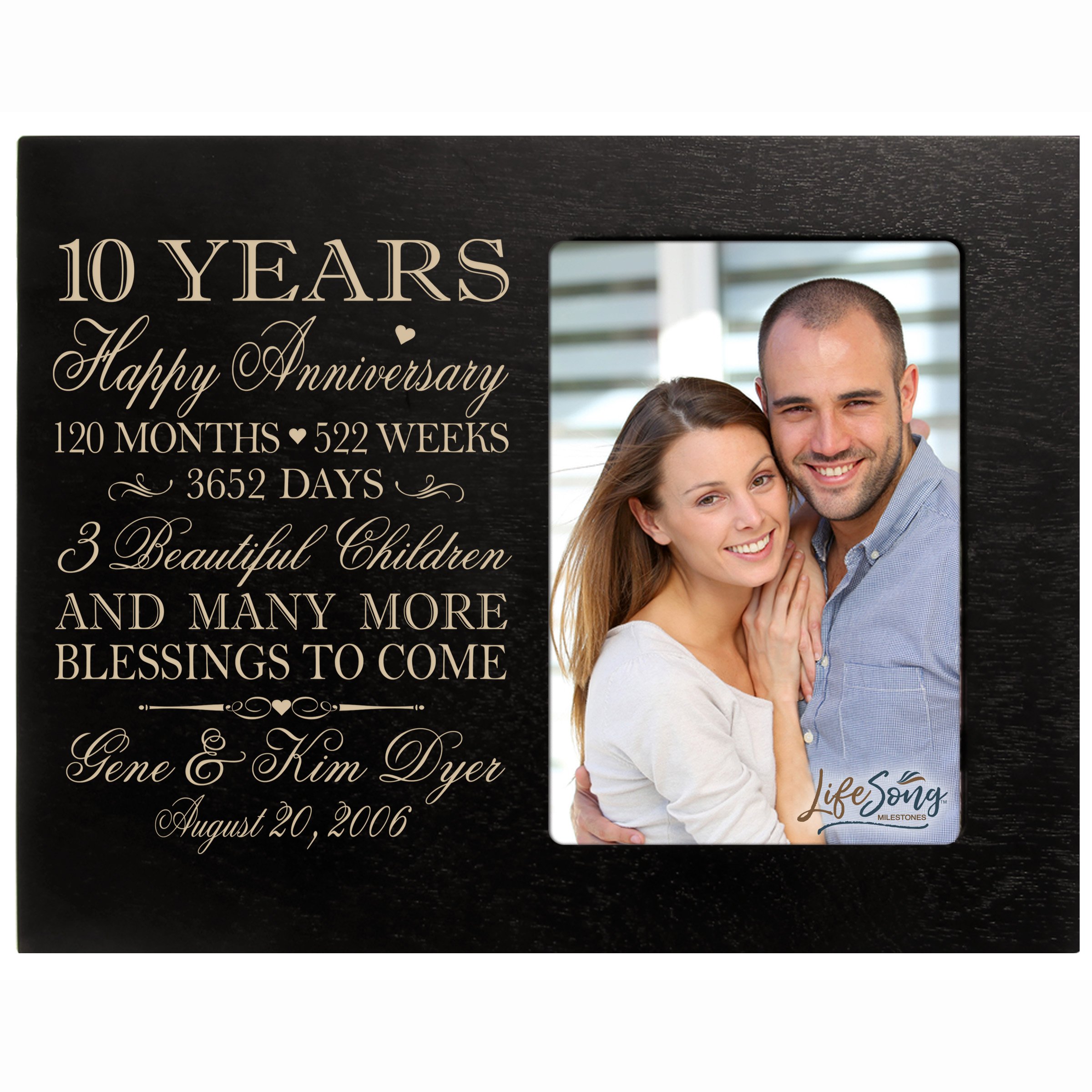 LifeSong Milestones- Personalized 10th Wedding Anniversary Picture Frame, 10th Anniversary Picture Frame for Couple, 10th for Him and Her,10 Years of Marriage, 120 Months of Love (Black)