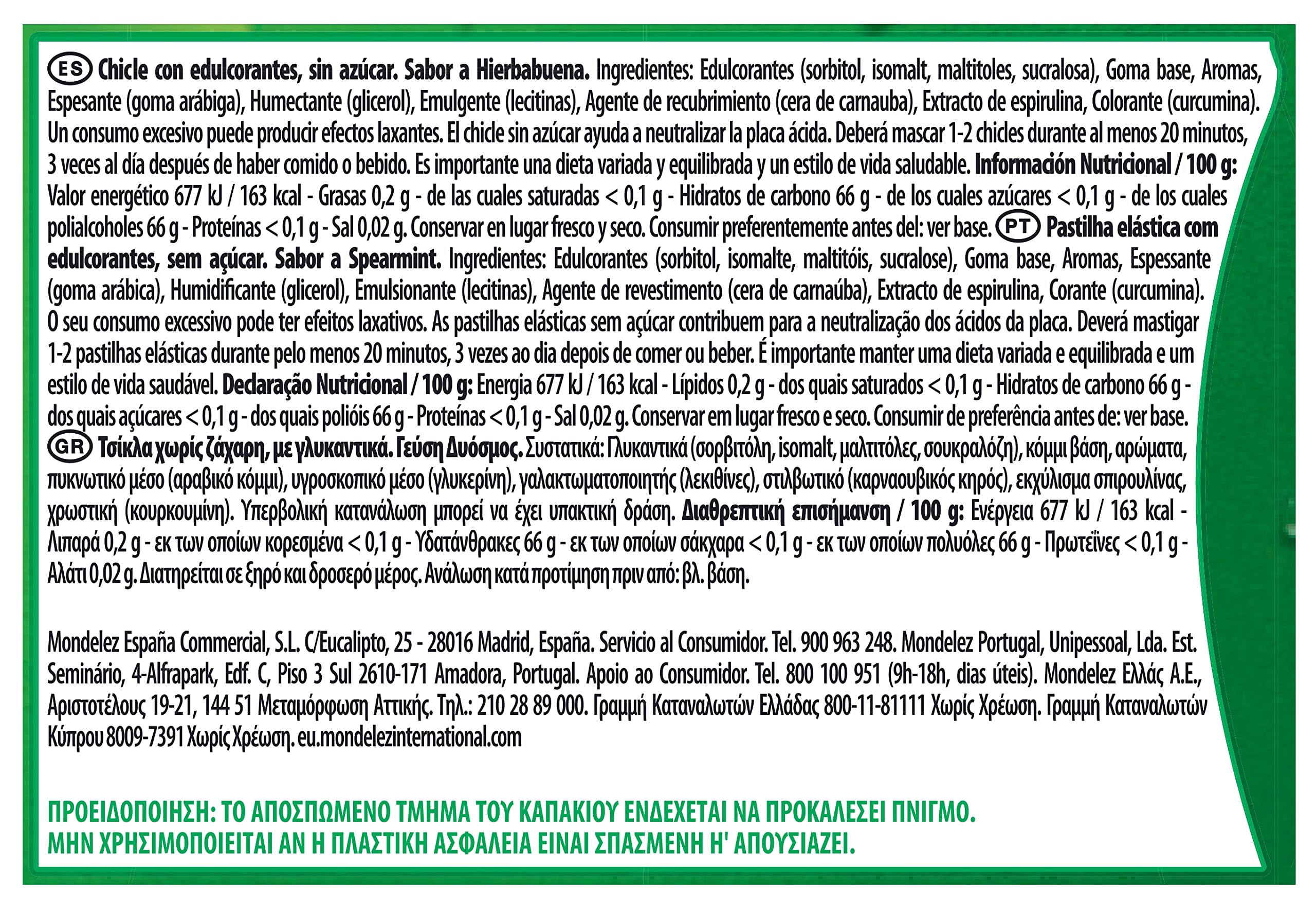 Trident Fresh Bottle Hierbabuena Chicles sin Azúcar 6 Botes 82,6 g