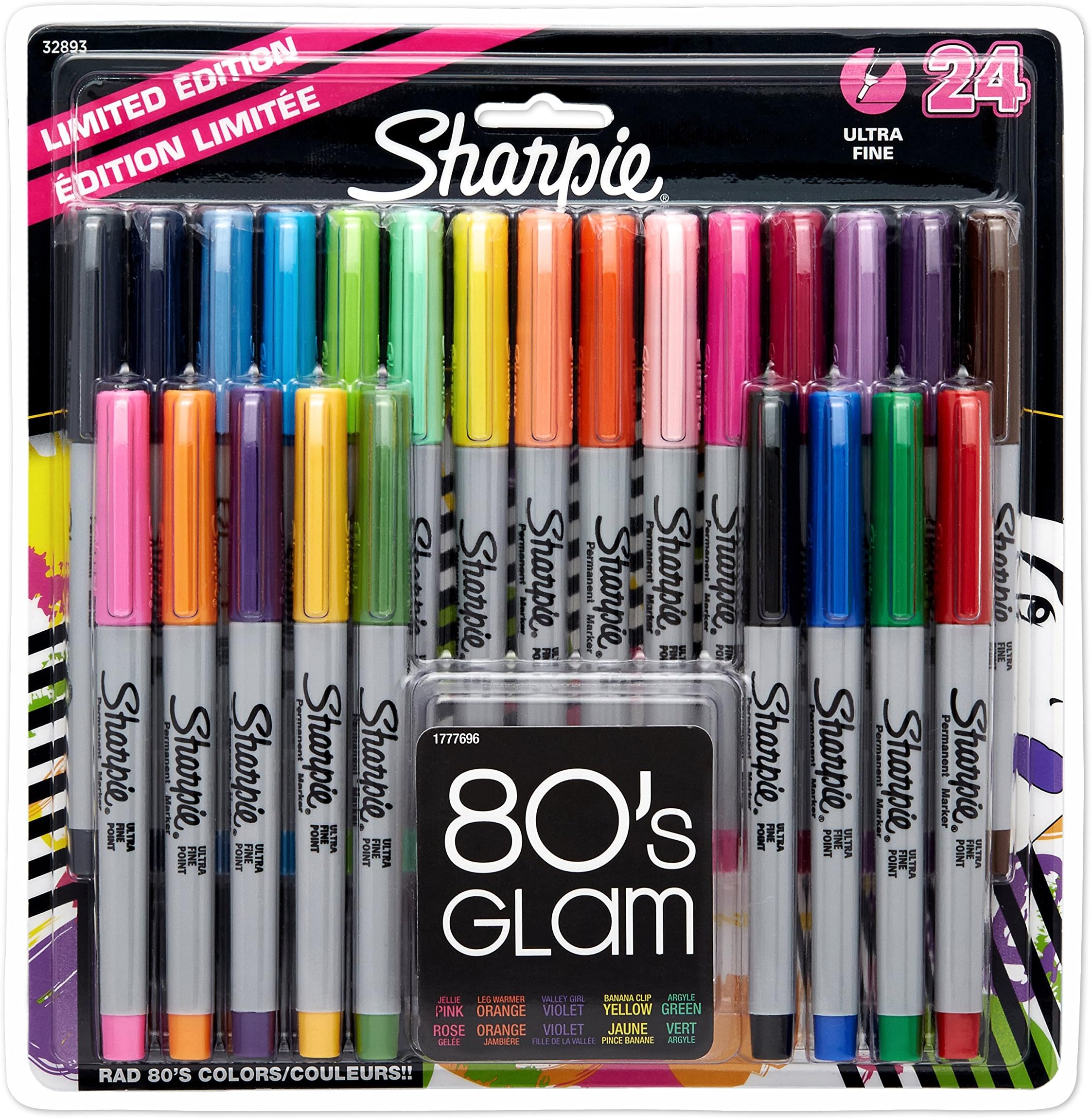 SHARPIE Permanent Markers, Ultra-Fine Point, 80s Glam Colors, 24 Pack