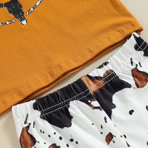 Miniatura 6 de fhutpw Conjunto de camiseta de manga corta con estampado de vaca y pantalones acampanados de dibujos animados para niñas pequeñas