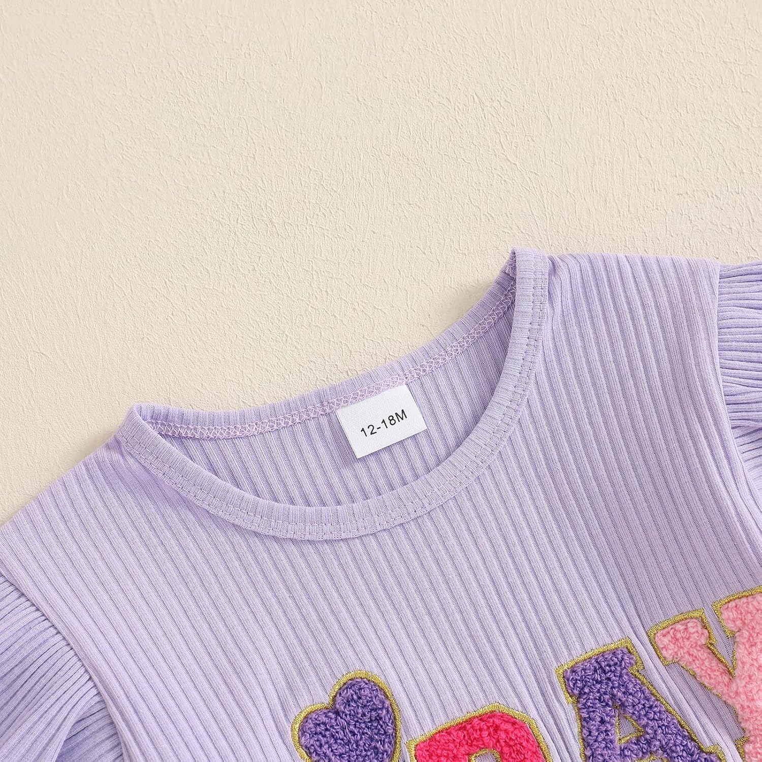 Baby Birthday Girl Outfit Birthday Girl Print Ribbed Ruffle Sleeve Shirt Solid Flare Pant Leggings Fall 2pcs Clothes - Image 4