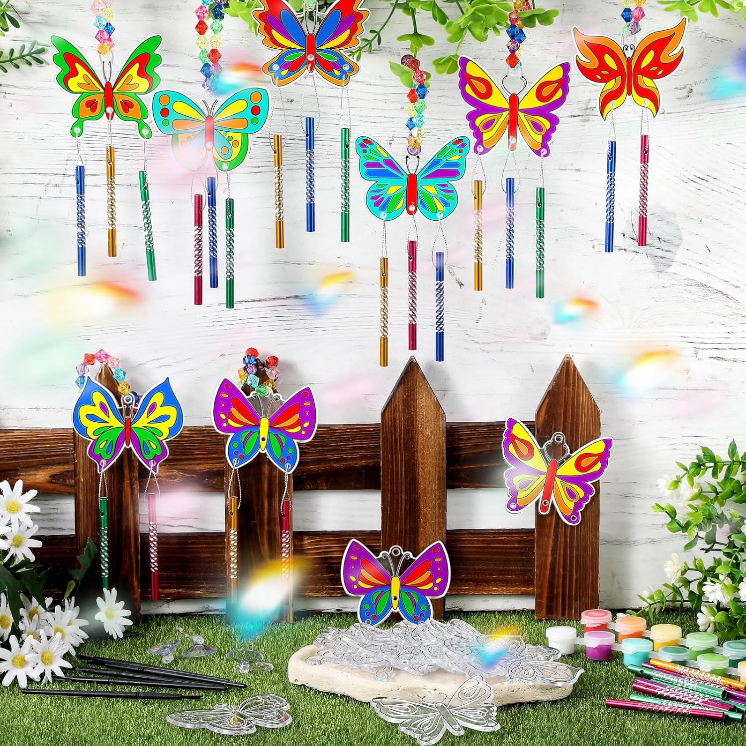 VioraWhite 24 Sets Butterfly Suncatcher Wind Chime Kit