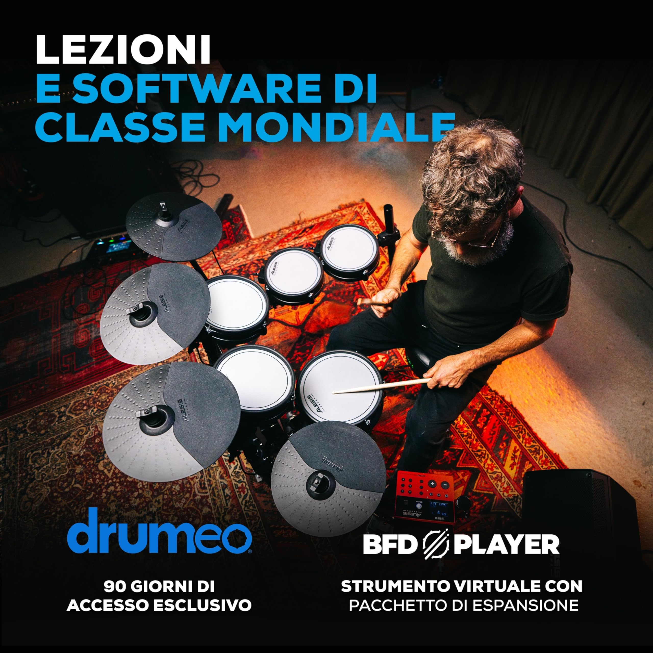 Alesis Nitro Pro XL Batteria Elettronica 10 Pezzi Mesh Dual Zone Pad BFD Suoni Bluetooth Drumeo USB MIDI