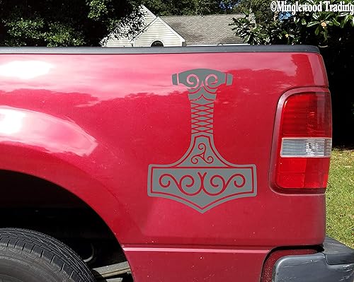 Miniatura 2 de Mjolnir - Adhesivo de vinilo  Martillo de Thor Triskele vikingo nórdico  Adhesivo troquelado  8.5 pulgadas de ancho x 11.5 pulgadas de alto  Blanco