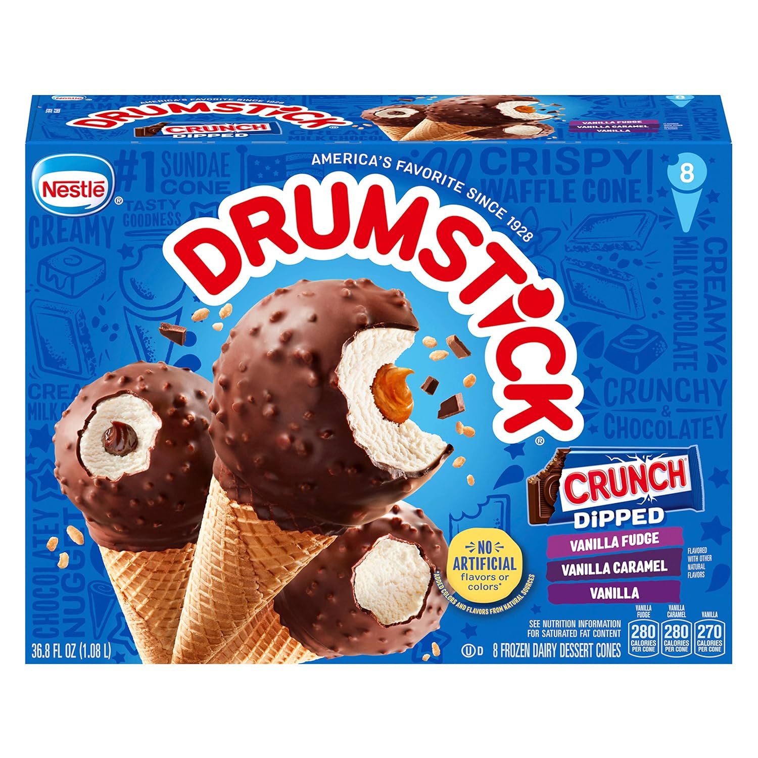 Drumstick Dipped Variety Pack, Vanilla Fudge, Vanilla Caramel, Vanilla Sundae Cone, 8 Count (Frozen)