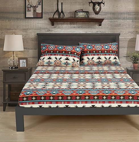 Vista 56 de Chezmoi Collection Juego de sábanas de 4 piezas tamaño King, color blanco, gris, negro, oso pardo, lobos, alces, pino, montaña, estampado, Estampado