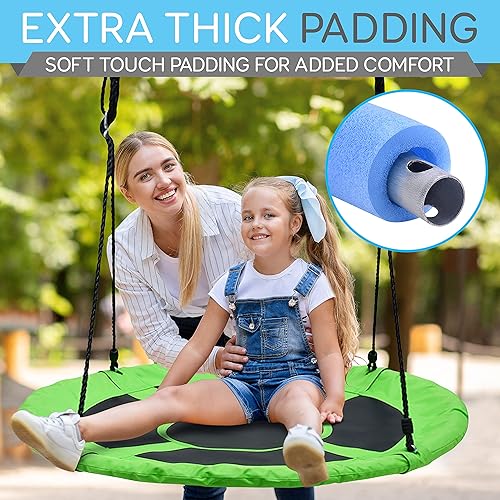 Miniatura 36 de SereneLife Columpio de platillo con kit para colgar, columpio de árbol al aire libre con giratorio giratorio para niños (negro)