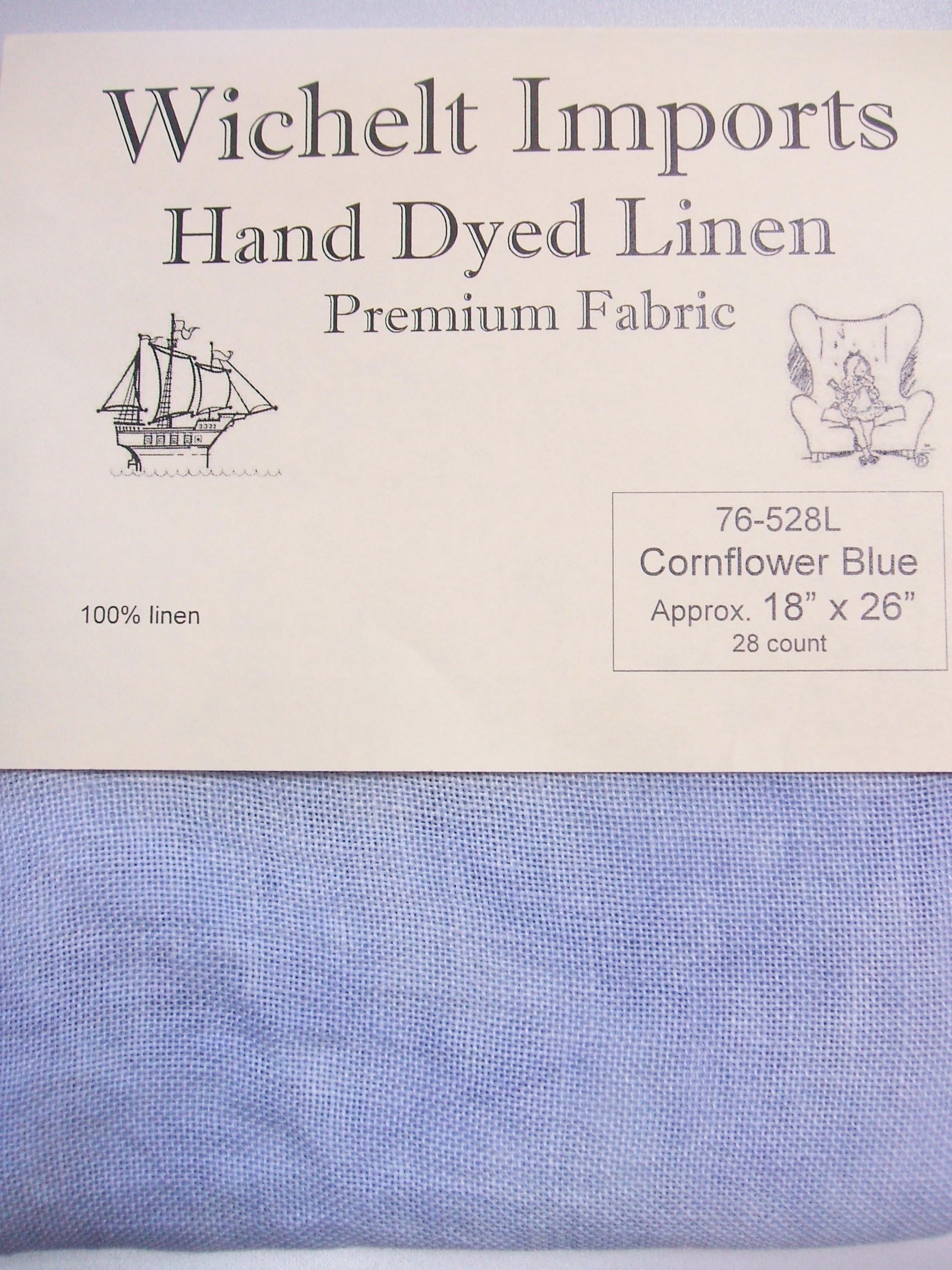 Wichelt Hand Dyed 100% Linen Cornflower Blue 28 Ct 18" x 26" Cross Stitch Fabric