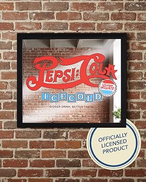 Licensed Pepsi Cola Framed Mirror Wall Decor 15x13 Inch Vintage Retro Soda Logo Ice Cold Sign for Man Cave Bar Garage Game Room Home Wall Art