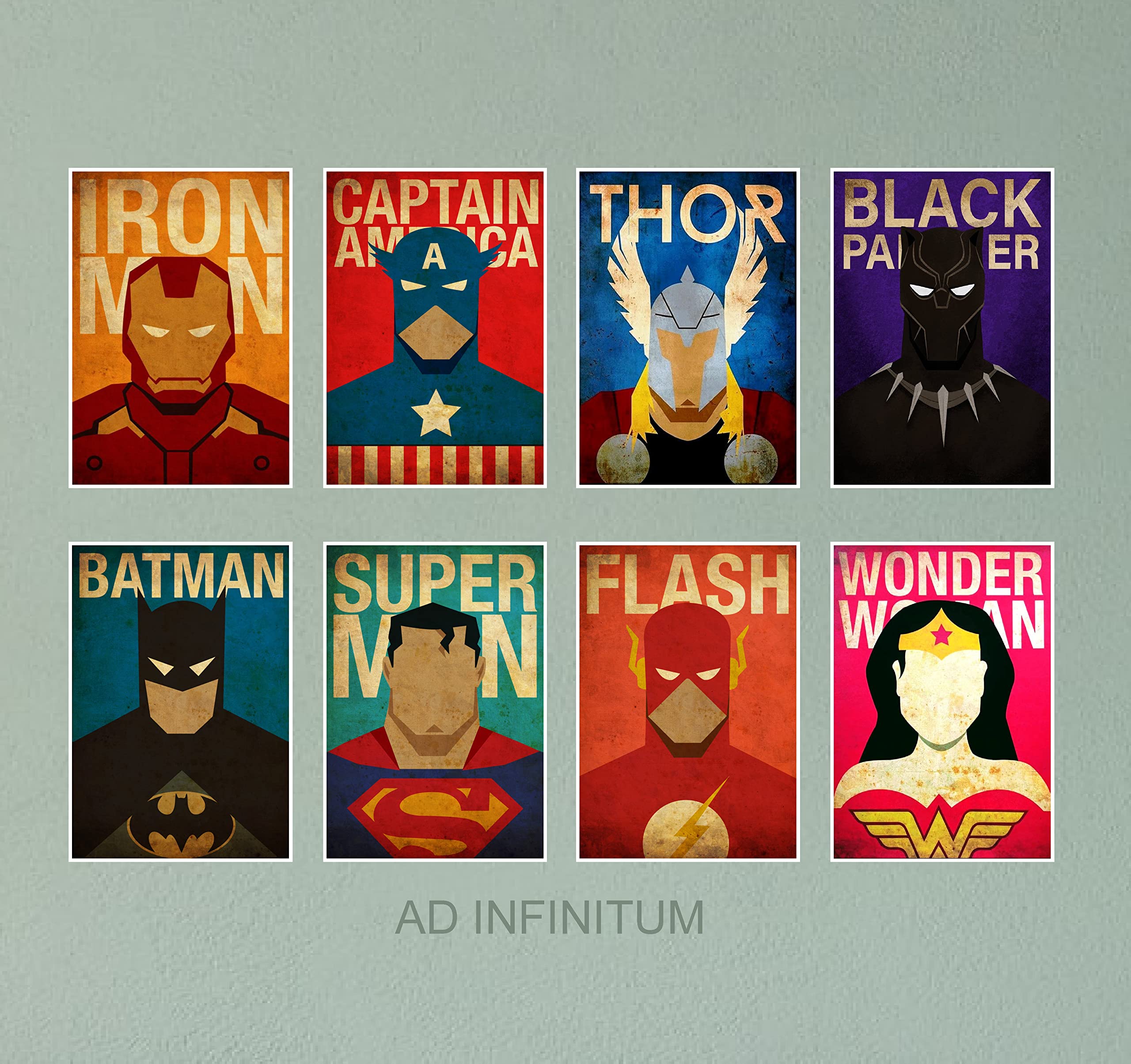 Marvel & DC Poster Set - 8 Unique Designs -8 Marvel & DC Poster Set - 8 Unique Designs -8