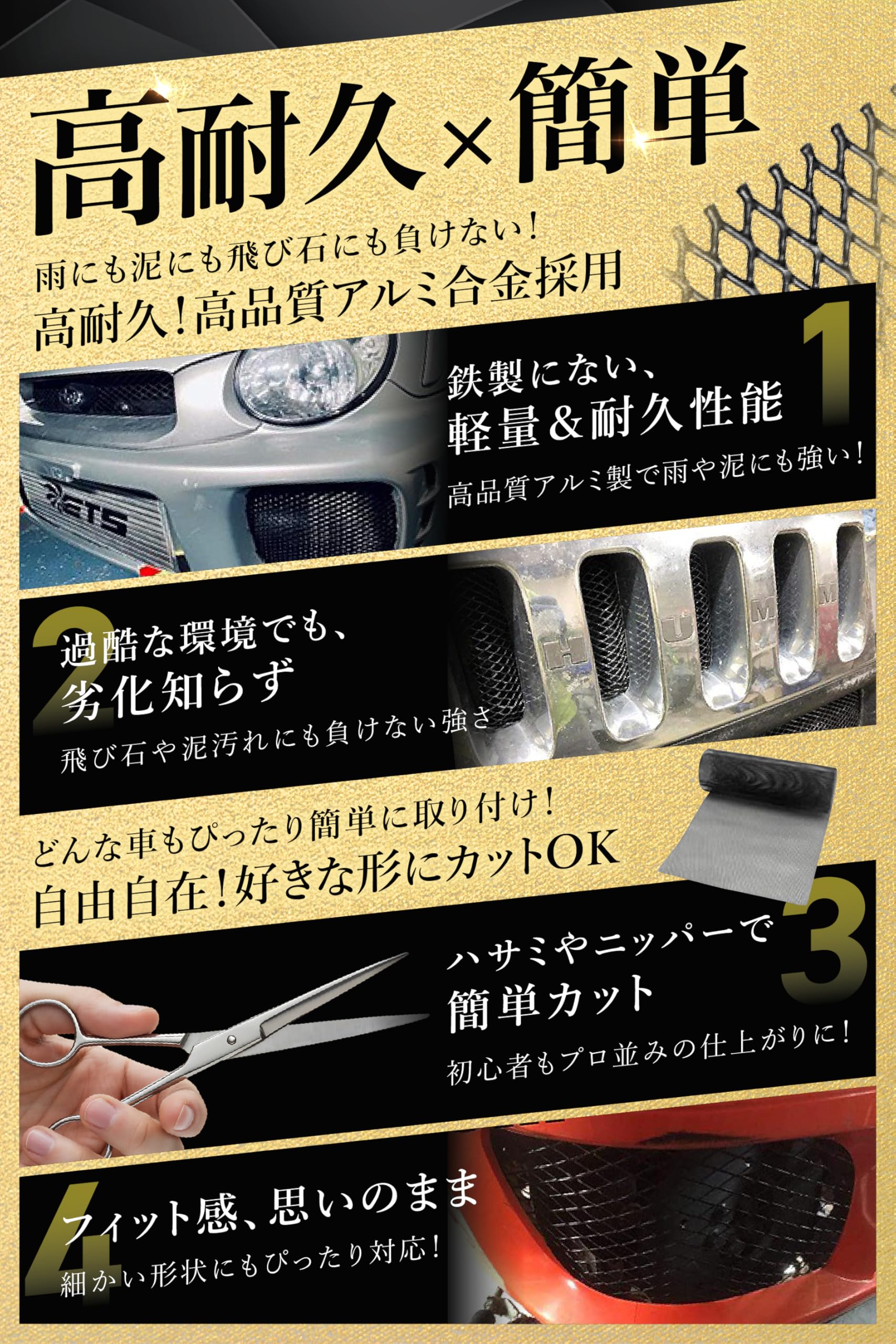 Amazon | fogman フロントグリル ネット メッシュ 車 アルミ カスタム