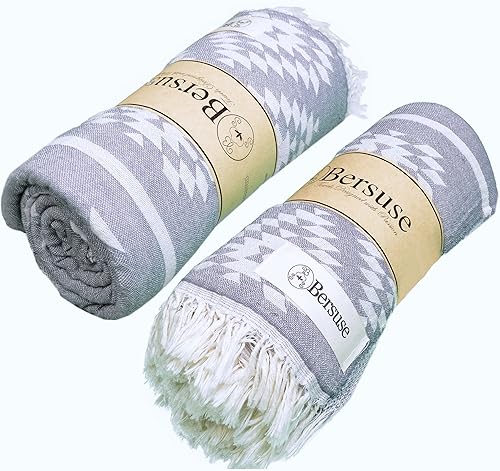 Miniatura 2 de Toalla Teotihuacán Turquía, de Bersuse. 100 % algodón, fouta peshtemal para playa, azteca navajo bohemia, telar manual de doble capa, 39 x 71