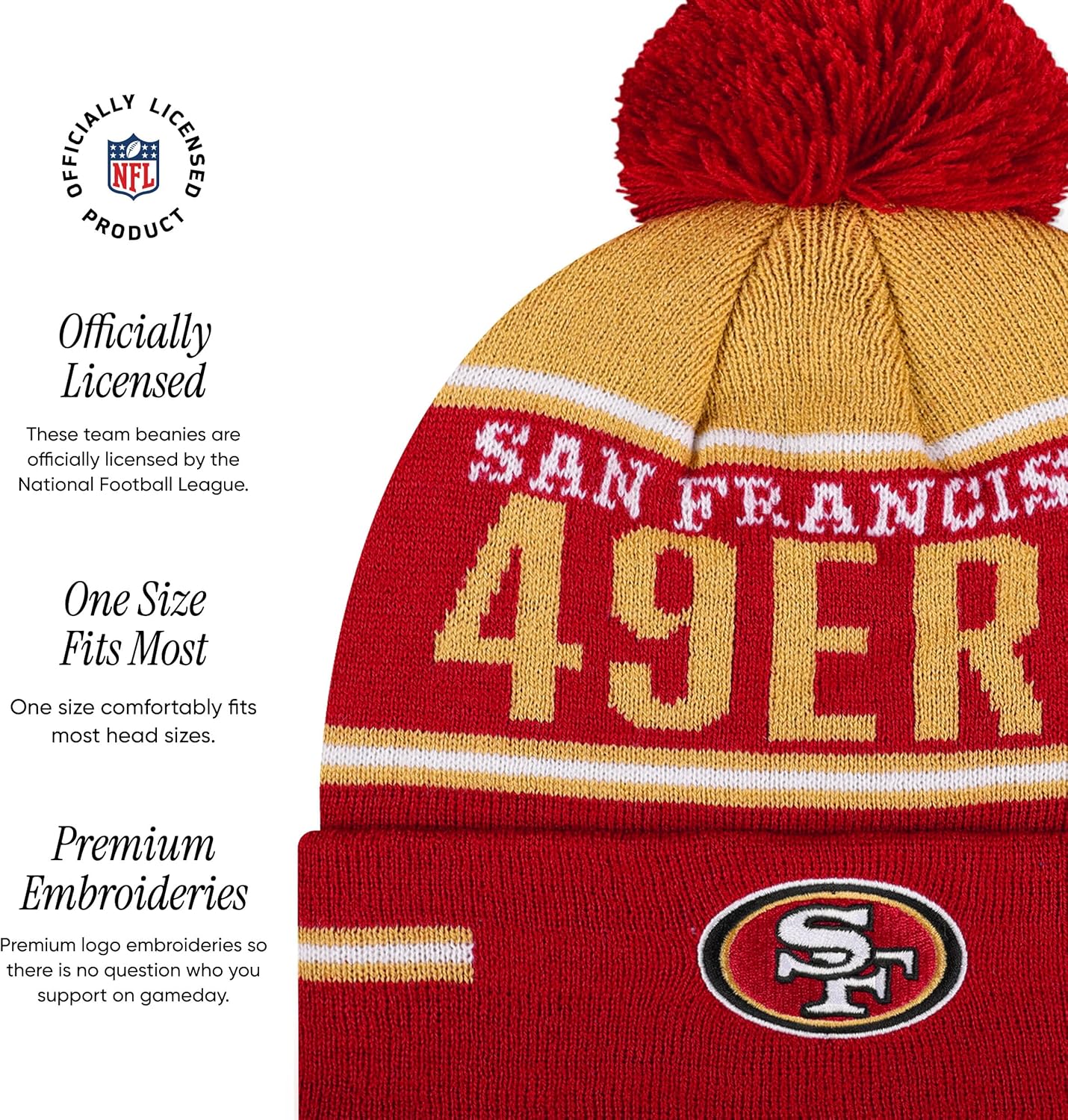 FOCO NFL unisex-adult Nfl Team Logo Adult Stretch Gloves With Big Wordmark Strip Pom Knit Hat Beanie Set - Image 5