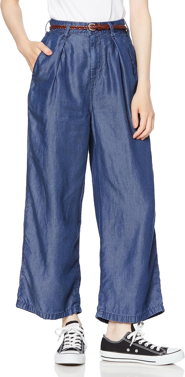 [サムシング] カジュアルパンツ ベルト付きタックワイドパンツ 綿麻ツイル  日本製 SN765S レディース アイボリー XS サムシング] カジュアルパンツ ベルトつきTUCK WIDE レディース