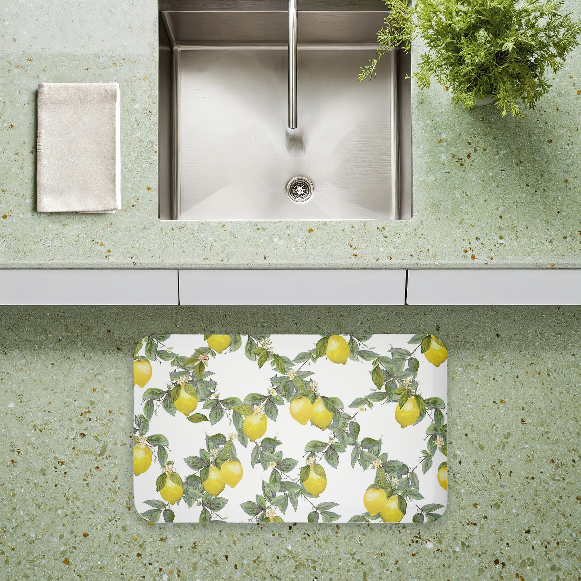 Diannart Bodenmatte mit fruchtigem Zitronen-Rankenmuster, ergonomisch gepolsterte Küchen- und Stehmatte mit rutschfester Unterseite, umweltfreundliche Komfortmatte, Design von Diannart, 76,2 x 45,7 cm