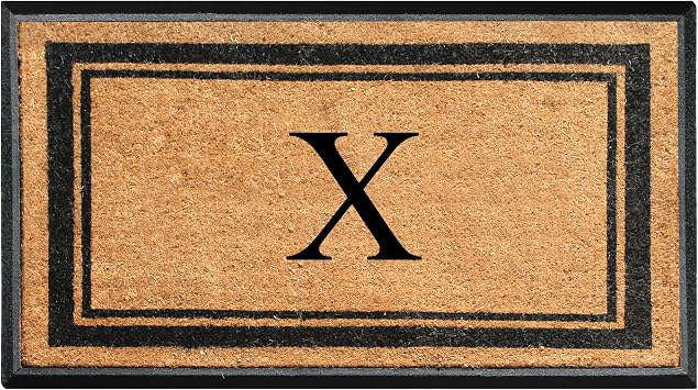 A1 Home Collections Natural Coir & Rubber Hand-Flocked Monogrammed Doormat - Heavy Duty Anti-Shedding Front Door Mat, Thick & Durable Entrance Mat - X, 30 x 48