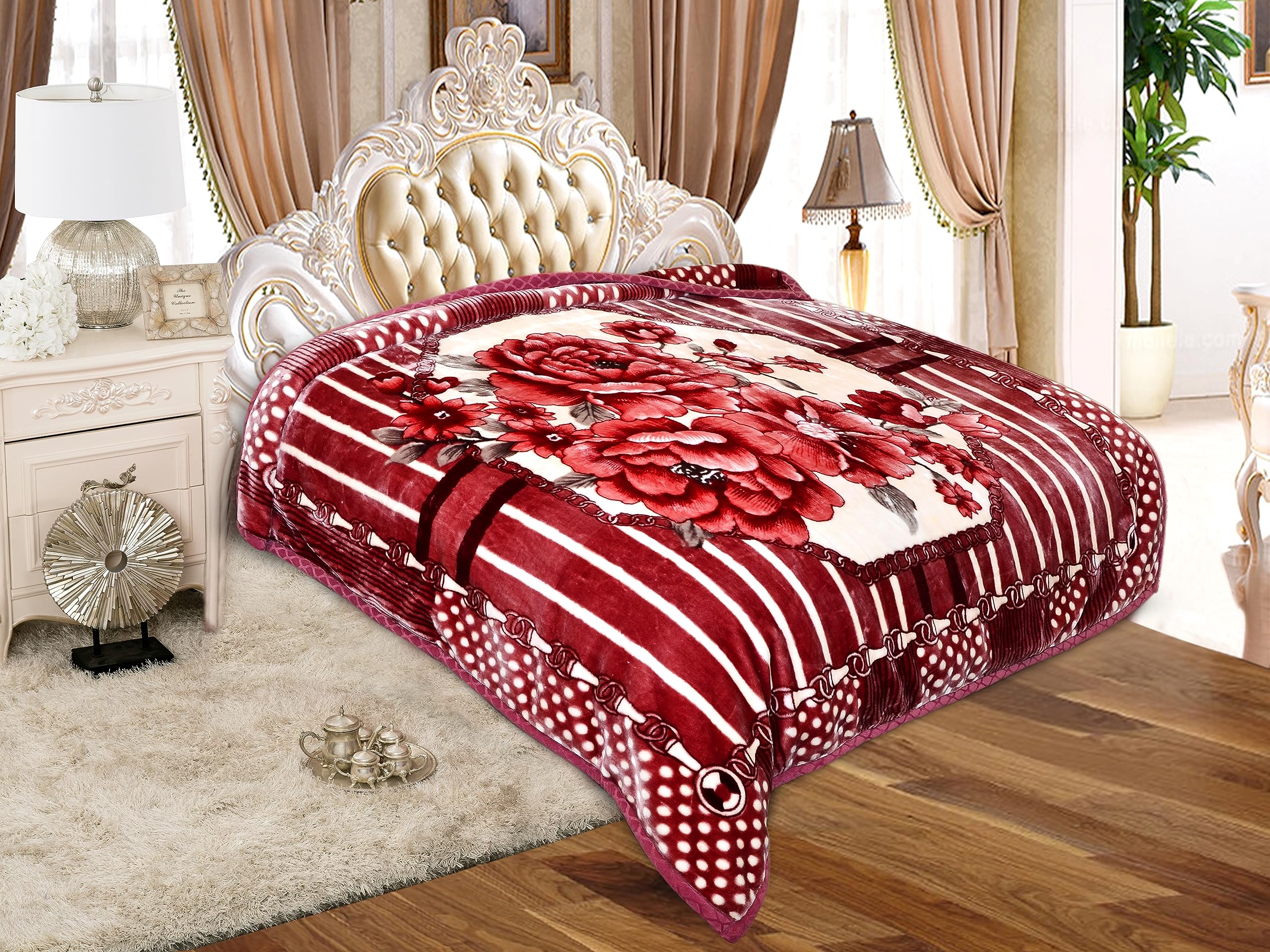 EliteHome Elite Home 1 Ply Embossed Lightweight Double Blankets-200 cm*240 cm (Burgundy, Double)