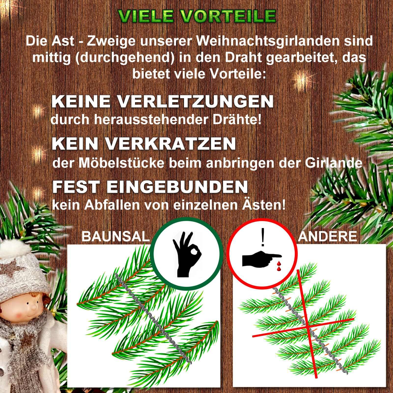 Weihnachtsgirlande Tannengirlande Girlande grün 10 m mit Kieferzapfen + rote Beeren und Led Lichterkette mit Batteriebox und Fernbedienung Girlande Weihnachten Weihnachtsdeko Tannengirlanden