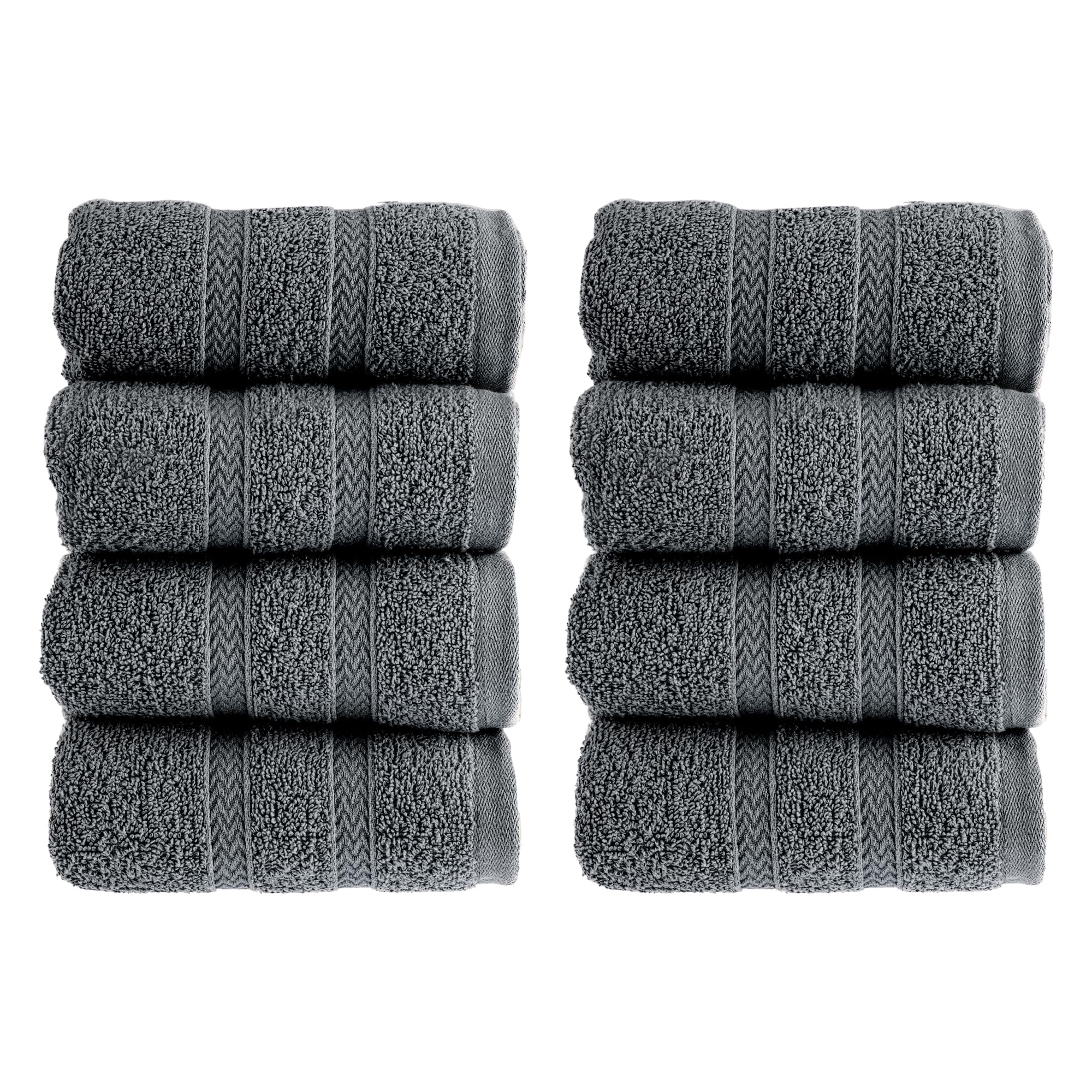HALLEY Turkish 8 Pack Premium Washcloths (8 Pieces) 650 GSM Highly Absorbent Super Soft 100% Cotton - 8 Washcloths (Darkgray)