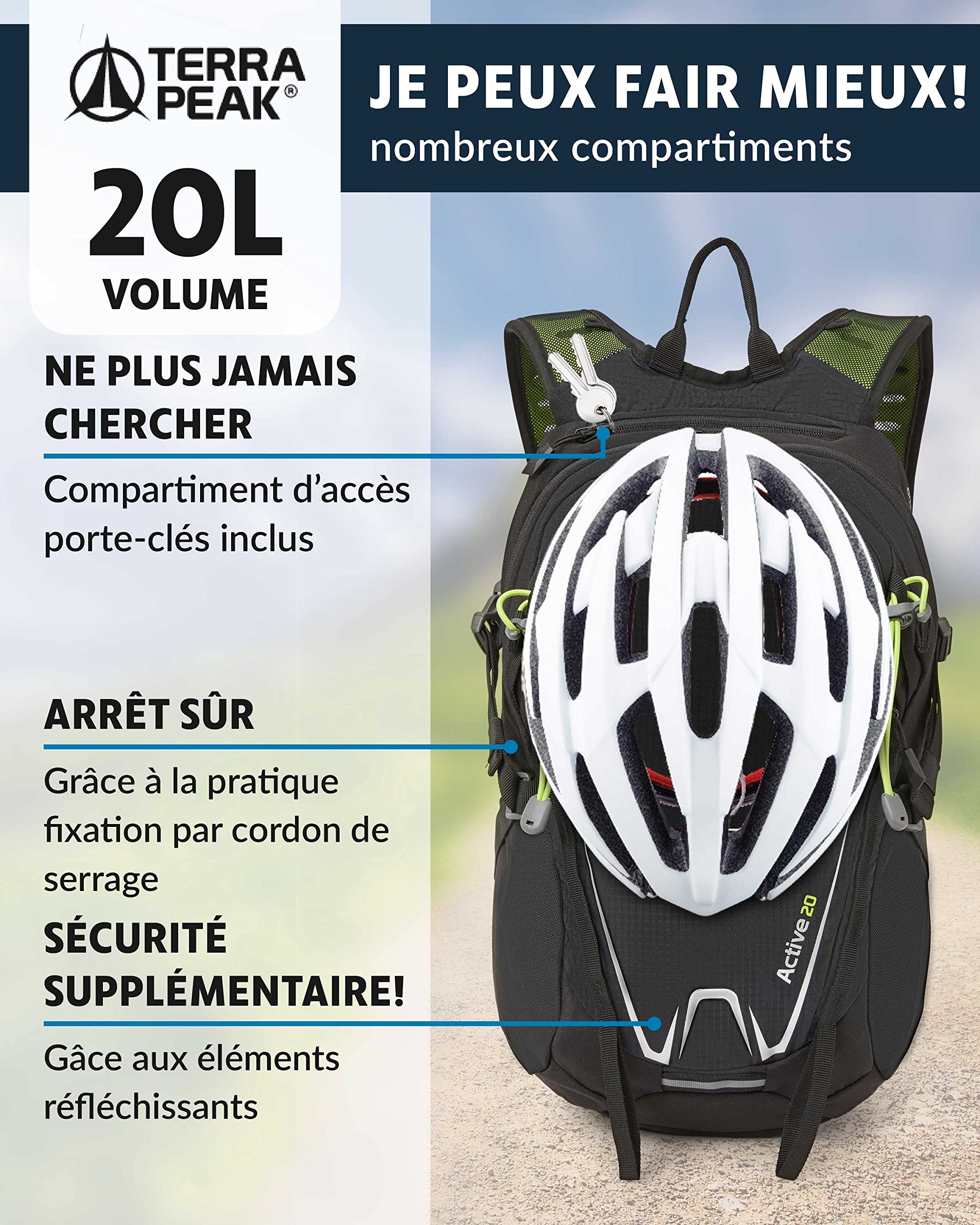 Terra Peak® Sac à dos de randonnée 20L (ACTIVE 20) petit pour femme et homme - Sac a dos de trekking, chasse et voyage (respirant, imperméable) - Sac alpinisme, escalade et de jour (ergonomique)