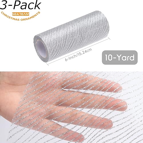 Miniatura 7 de Sea Team Cinta de hilo transparente con purpurina de 6 pulgadas de ancho, cinta de malla decorativa para árboles de Navidad, coronas, guirnaldas,