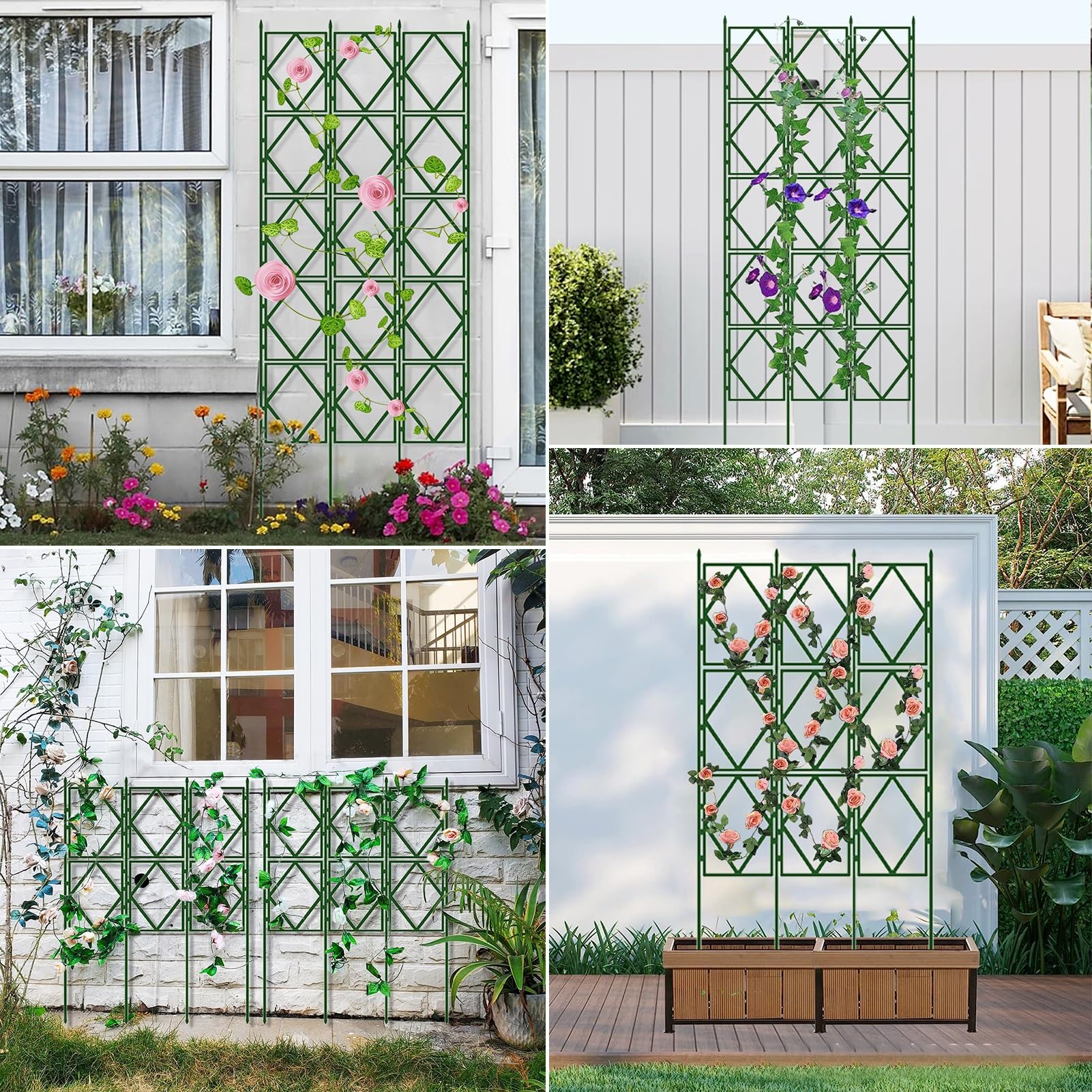 Składana kratka różana do użytku na zewnątrz, dekoracyjna podpórka dla roślin pnących, składana kratka ogrodowa (szer. 60 x wys. 150 cm) idealna do kwiatów i winorośli