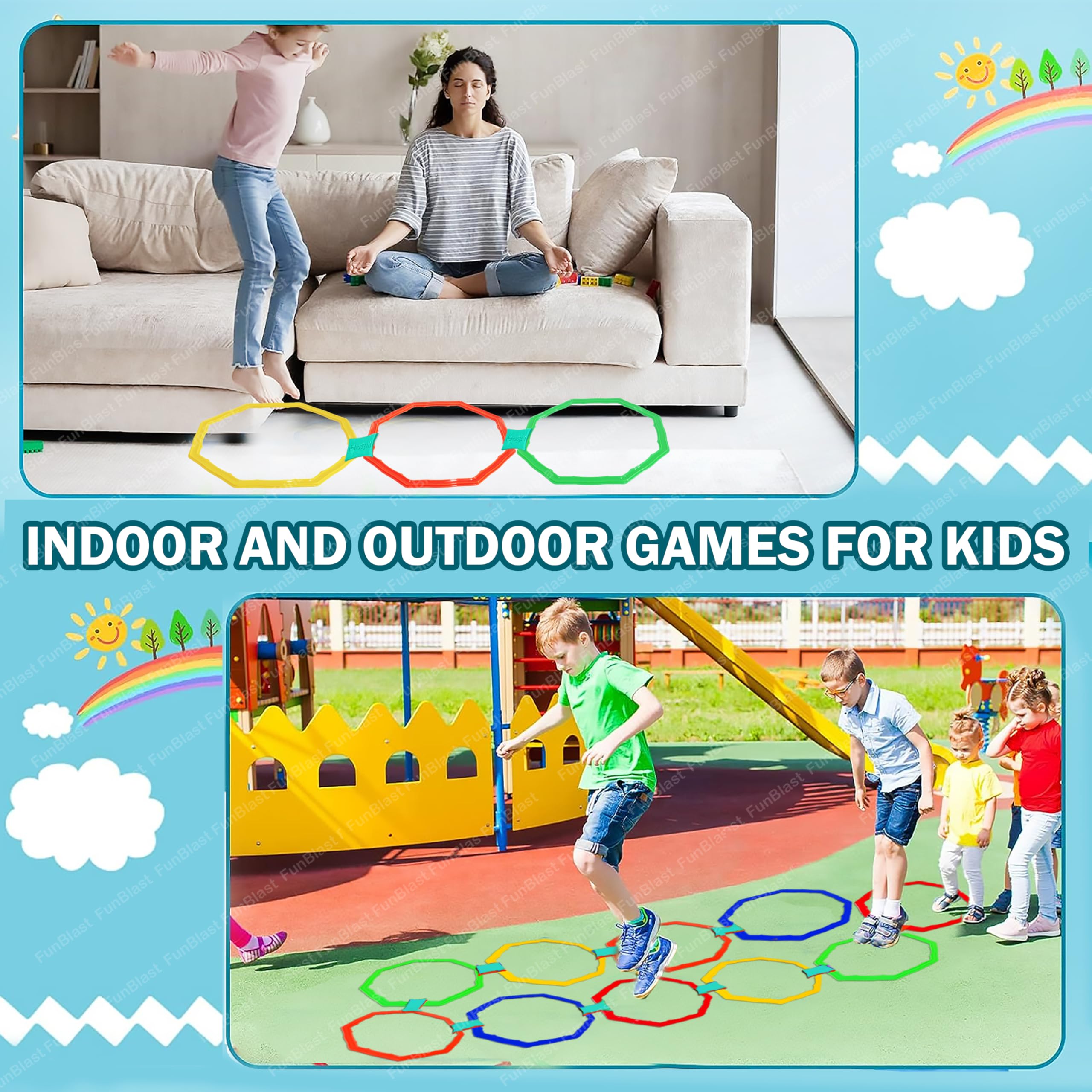 FunBlast Hopscotch Games for Girls, Active Indoor Rings Game for Kids – Kids Jumping Ring Game, Educational Colorful Rings for Kid, Indoor and Outdoor Games for Kid (Multicolor) - Image 2 thumbnail