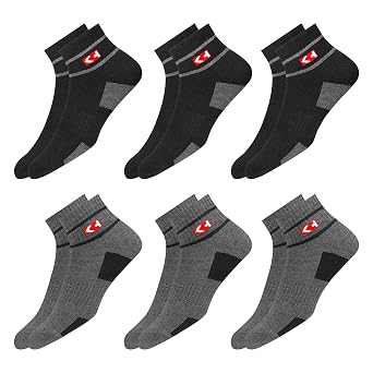 Sports Socks Men with Cushion, Stripe Design, Quarter Length, Pack of 6 (Free Size)