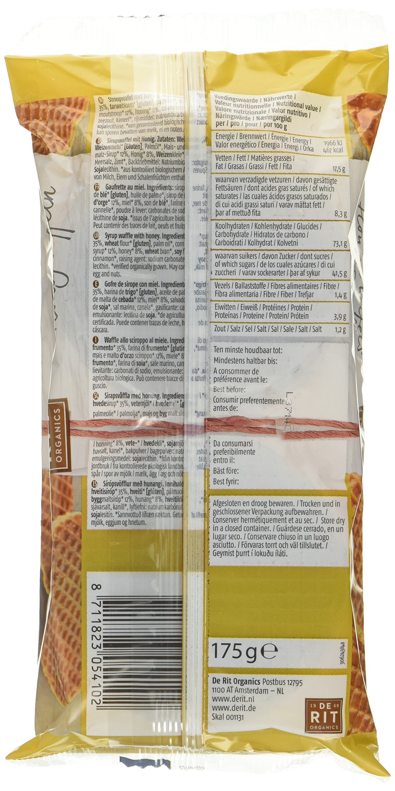De Rit Vollkorn-Honigwaffeln, 12er Pack (12 x 175 g)