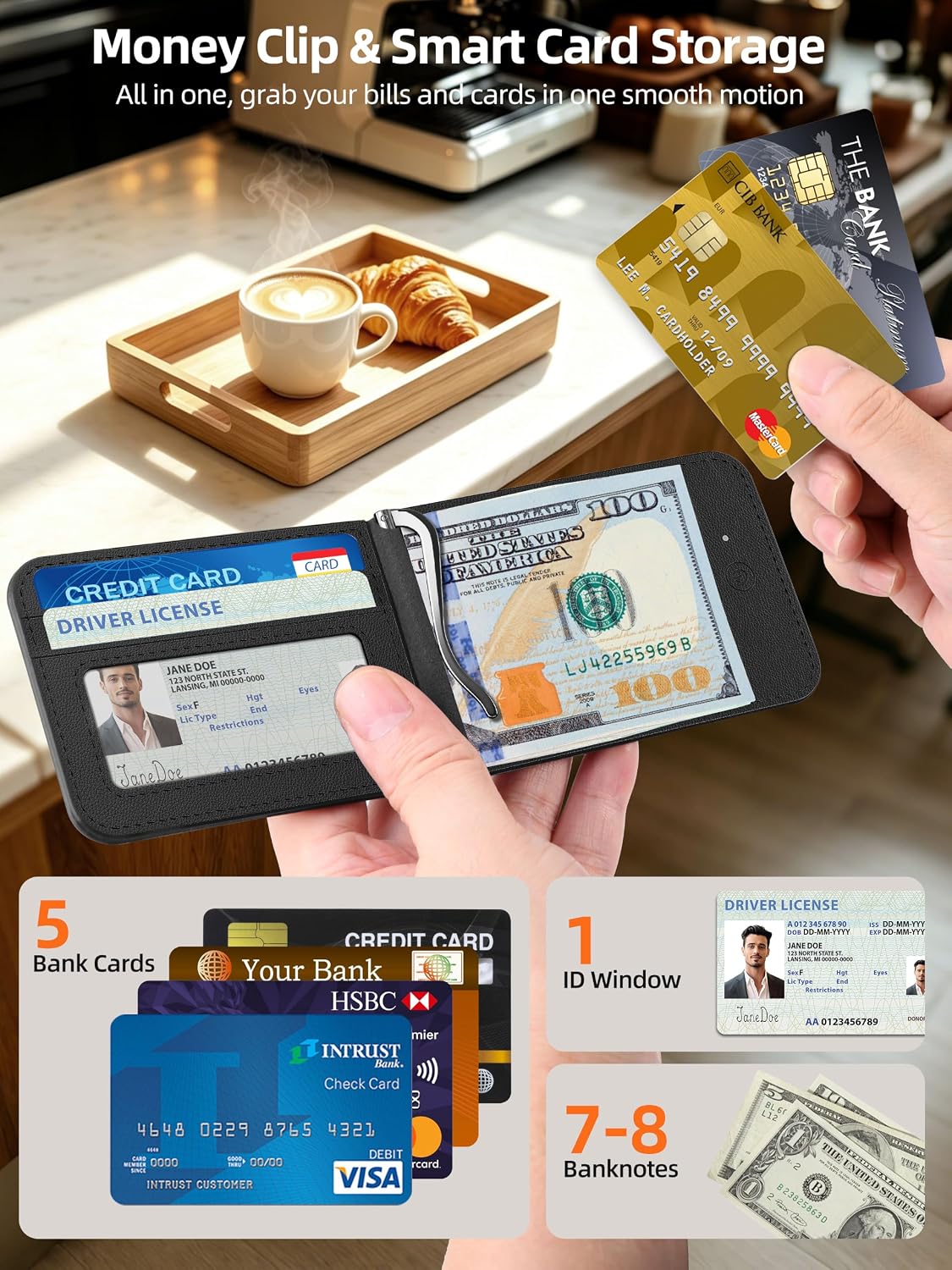 For Magsafe Wallet with Money Clip, Works with Apple Find My, 5 Card Holder