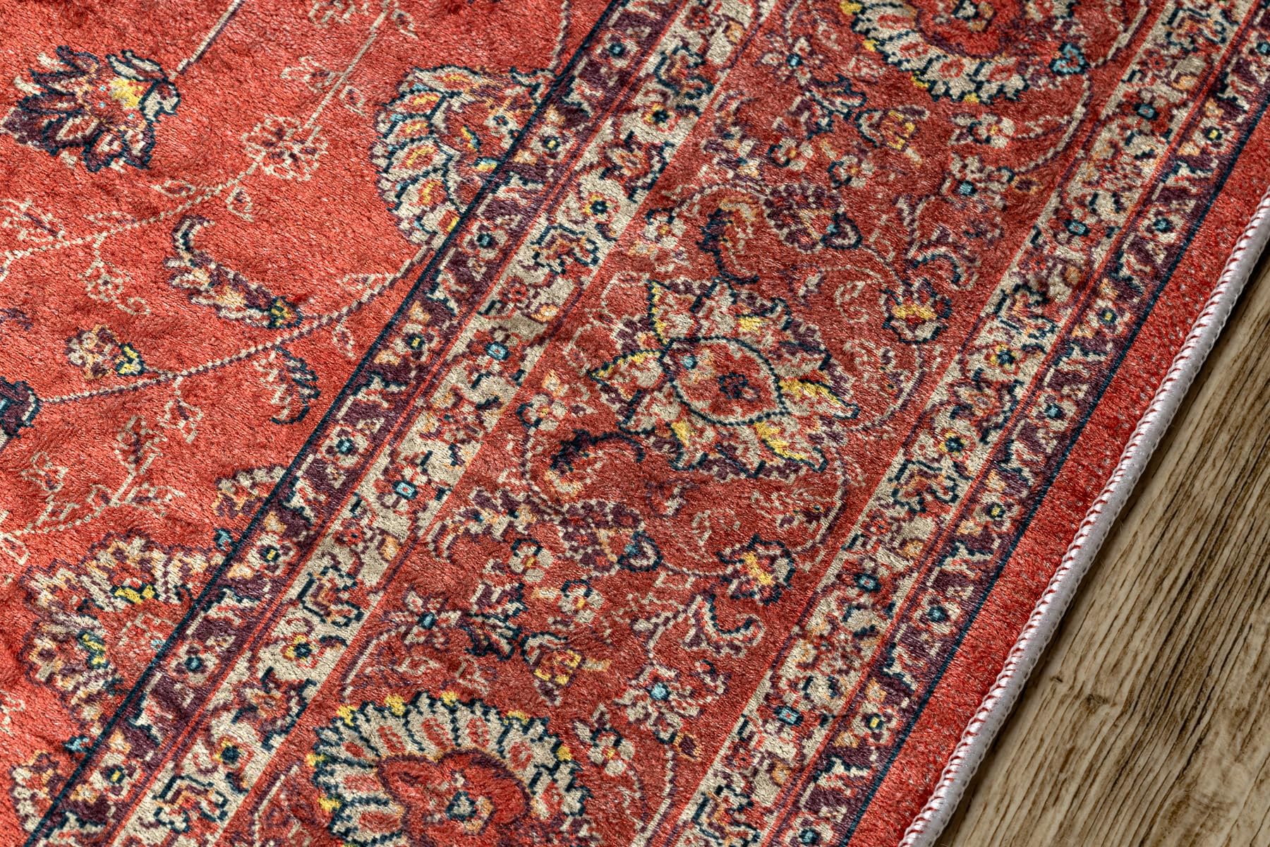 rugsx Tapis Antidérapant Lotus Tradition 58160 Classique, Ornement Rouge - Lavable - 80x400 cm - Tapis de Couloir Antiglisse pour Cuisine et Entrée