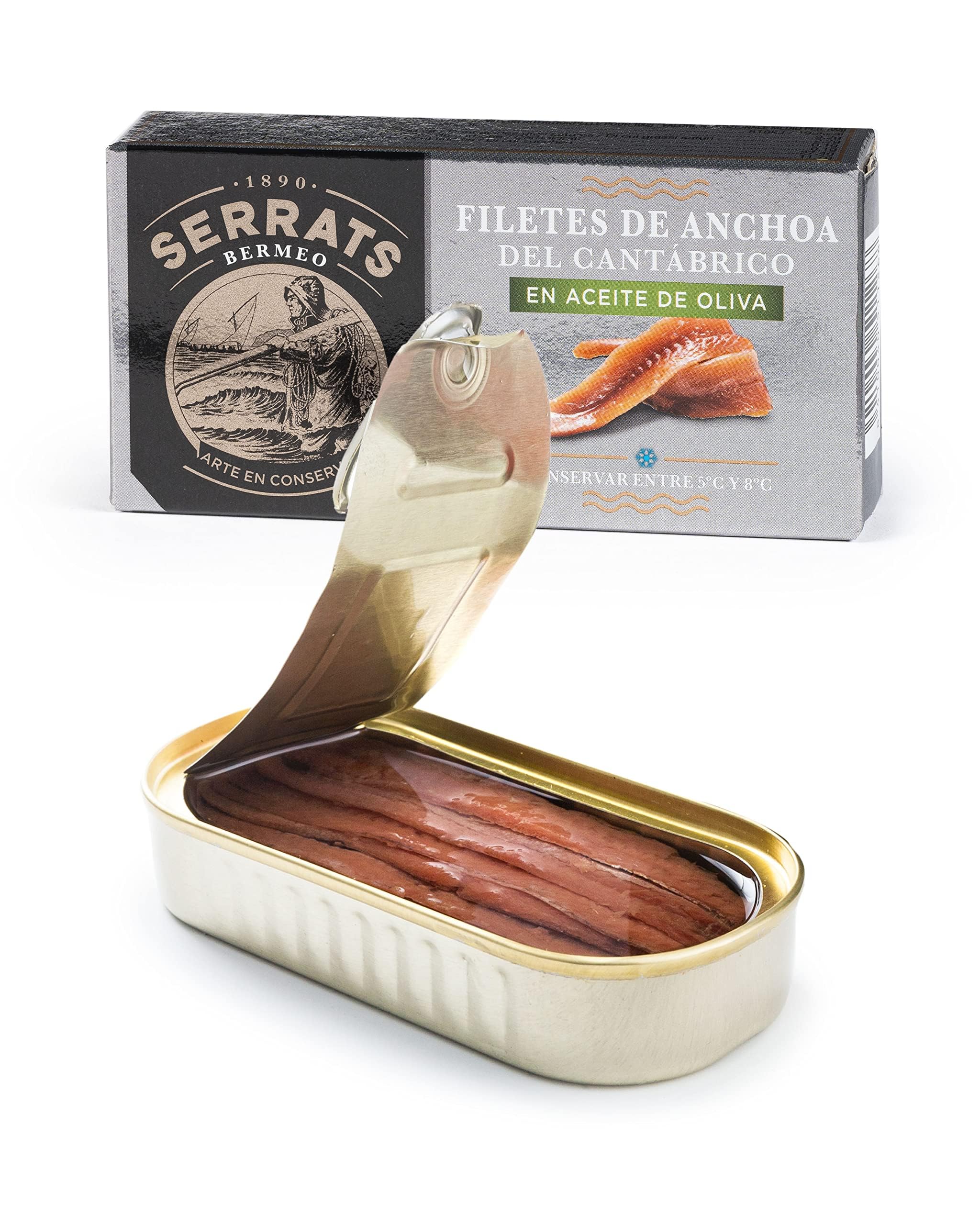 CONSERVAS SERRATS - Anchois de Cantabrique à l'Huile d'Olive - 6 Boîtes x 50g (Total : 600g) - Fabrication Artisanale, 100% Naturel, Sans Arêtes, Gourmet, Riche en Oméga 3