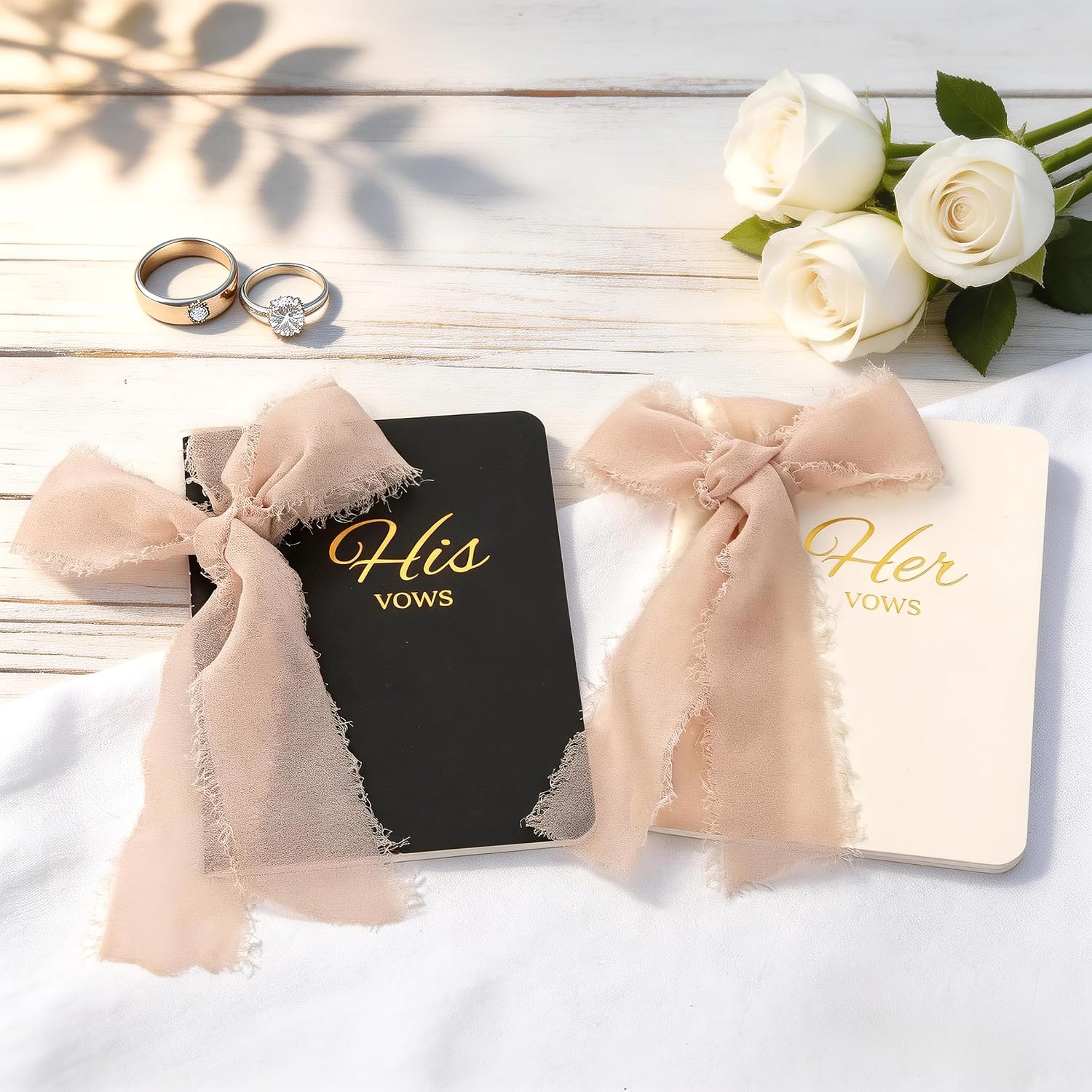 Wedding Vow Books His and Hers, Soft Touch Cover with Ribbon & Gift Box, 28 Lined Pages, Premium Elegant Keepsake for Bride & Groom Ceremony, Wedding Gift & Registry Must-Haves (Black & Ivory)