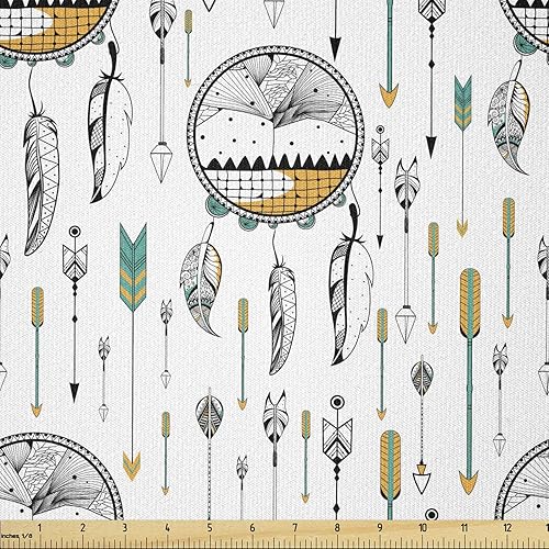 Miniatura 401 de Lunarable - Tela para amantes de perros de The Yard, patrón divertido de animales de dibujos animados en posiciones caprichosas estirando y Beige y