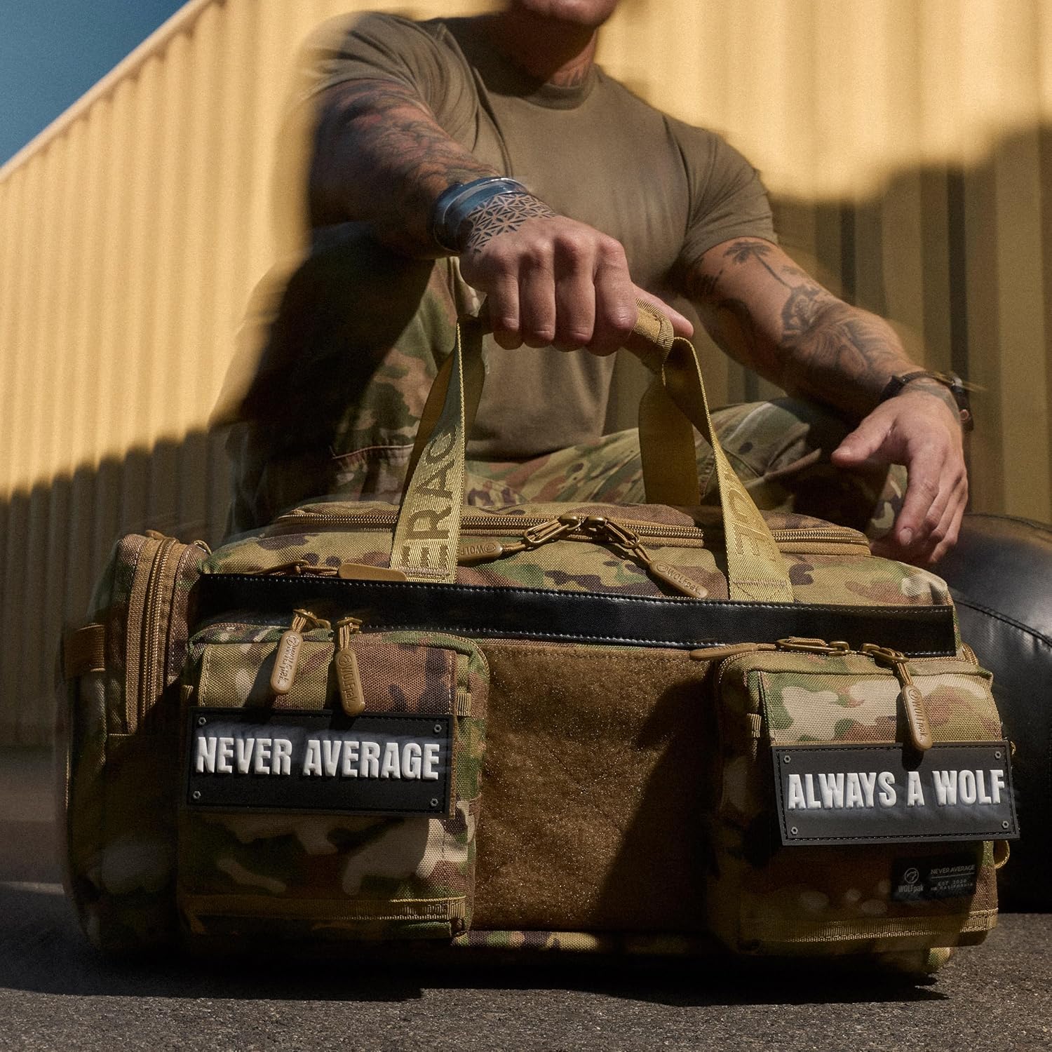 WOLFpak Ultimate 40L Gym & Travel Duffle Bag | Heavy-Duty Gear Bag w/Durable Waterproof 1000D Oxford Material | Hard Shell Base, Laptop Sleeve, Custom Patch Options | (OCP Camo) - Image 4