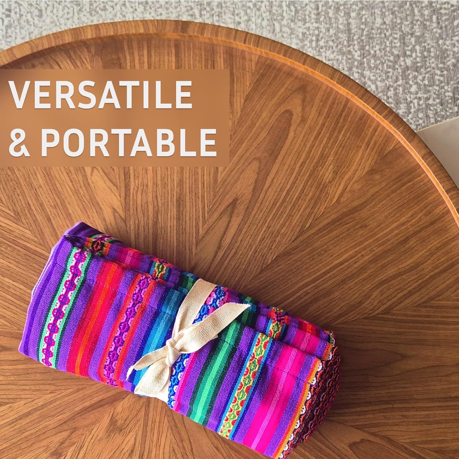 Lucio Fabrics Unique Native Peruvian Throw - Vibrant Colors Lightweight Durable - Home,Yoga, Beach,Camping,Picnic,Outdoor Activities Thin Blanket 70'' x 47'' (Purple Festive Rainbow)