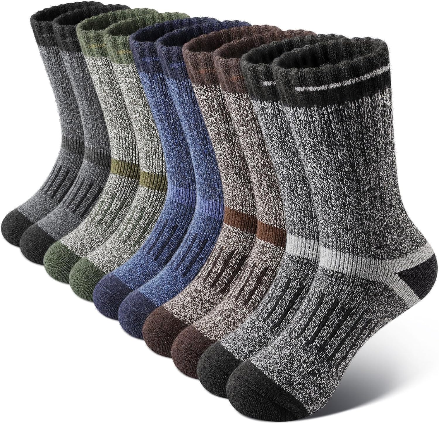 SIMIYA Thick Merino Wool Socks for Men Warm Hiking Socks Thermal Crew Socks in Cold Weather for Men & Women(5 Pairs)