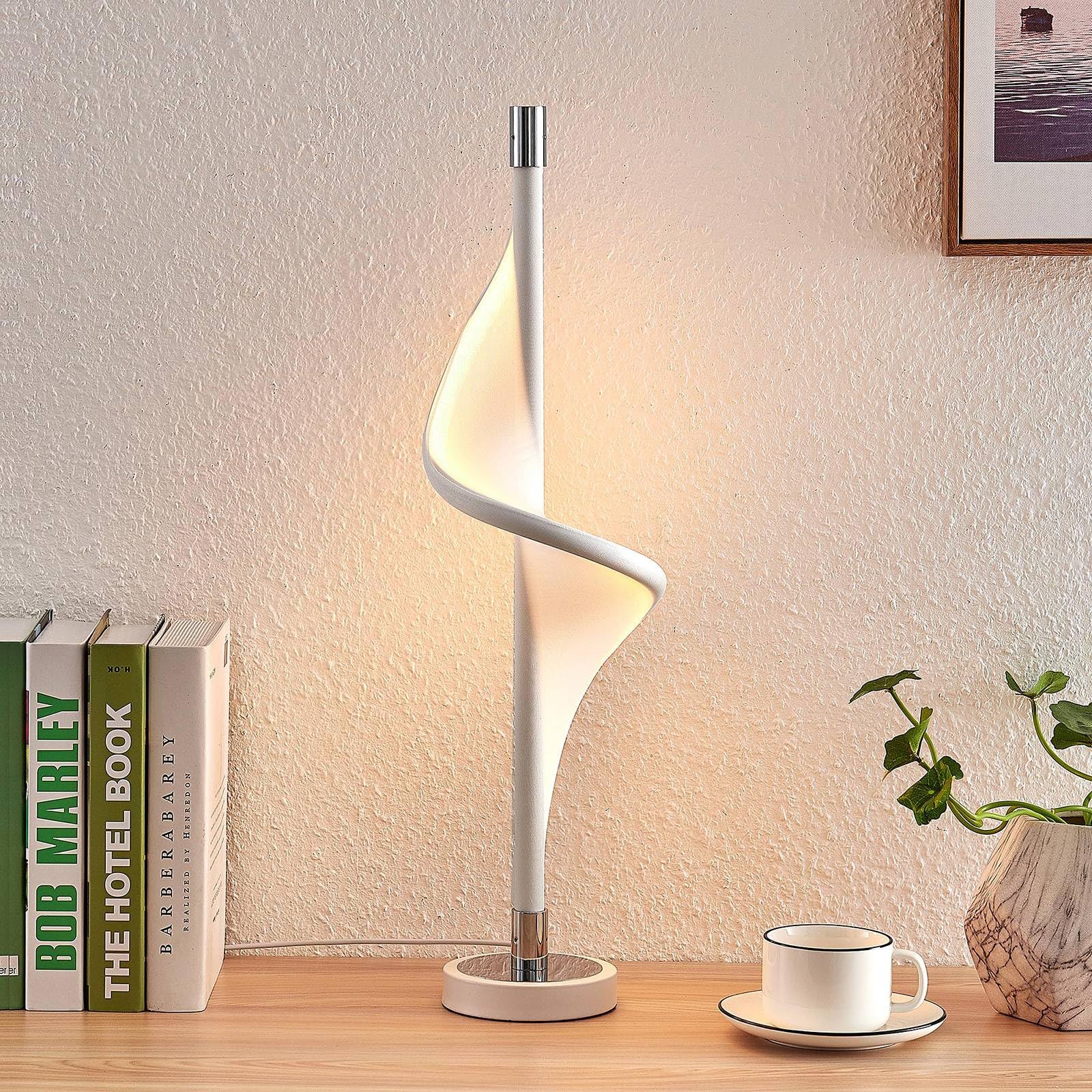Lucande LED Tischlampe Edano dimmbar (Modern) in Weiß aus Textil (1 flammig,) - Tischleuchte Schreibtischlampe Nachttischlampe Wohnzimmerleuchte