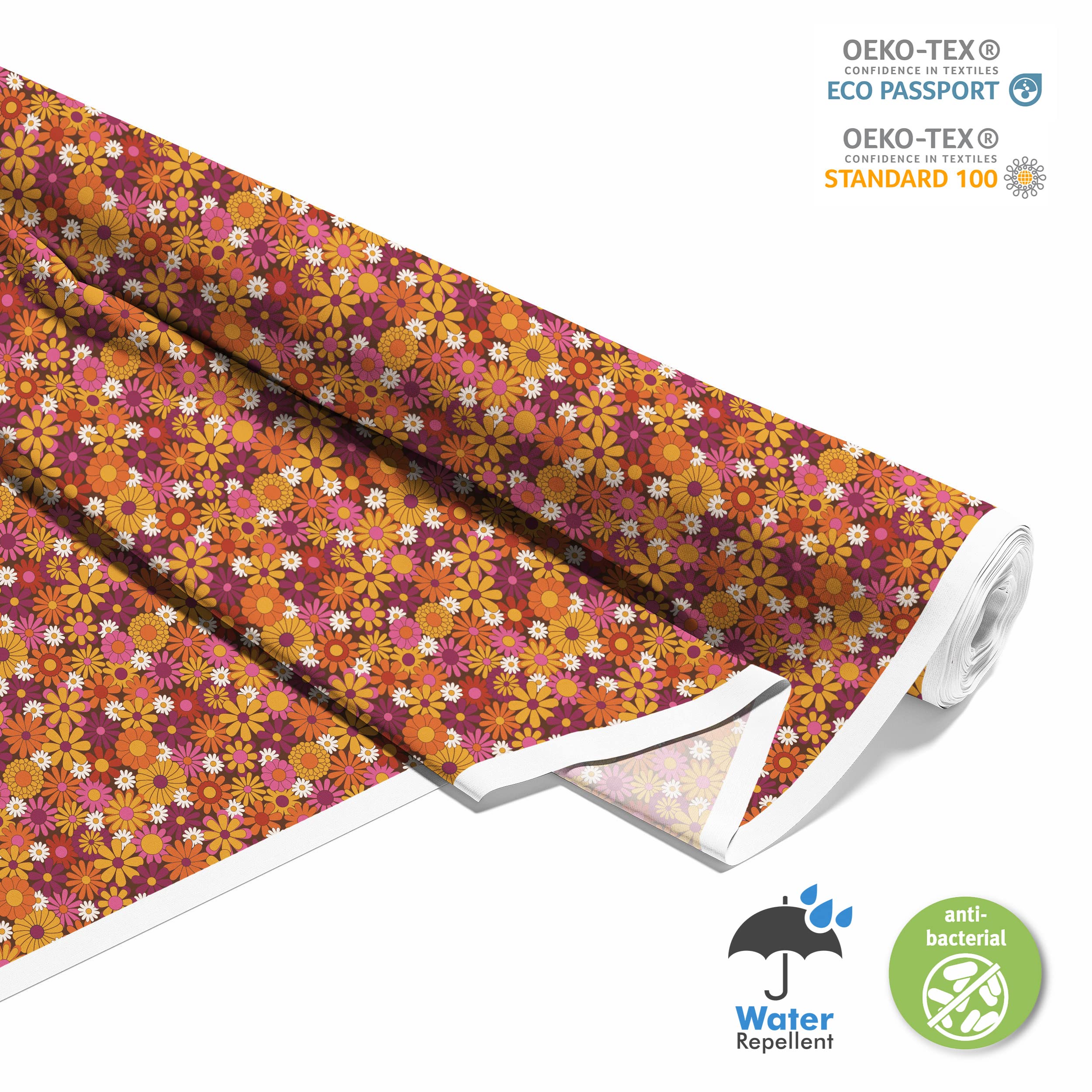 HEKO PANELS Stoff Oxford Wasserdichte Meterware Canvas-Stoff Polyester Stoff Zum Nähen Nähstoffe Dekostoffe Wasserabweisend Blickdicht Blumen Pink Orange 5 Meter 155 x 500 cm
