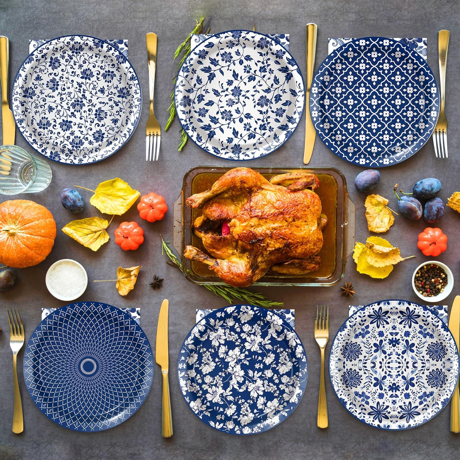 48 Pcs Blue and White Floral Party Paper Plates -7 Inch Disposable Vintage Floral Dessert Plates with Chinoiserie Porcelain Decorations | Perfect for Wedding, Birthday Party Supplies, Bridal Shower - Image 6