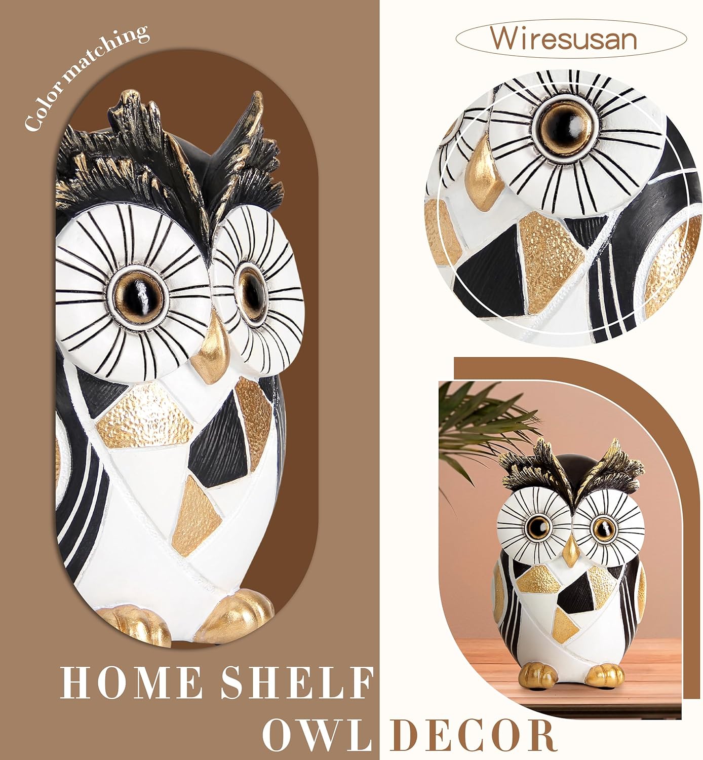 Owl Statue Home Decor Accents, Owl Figurines for Bookshelf Bedroom Living Office Table Indoor, Big Eyes Owls Decoration Animal Sculpture, Modern Resin Bird Figurine Gift for Women - Image 4